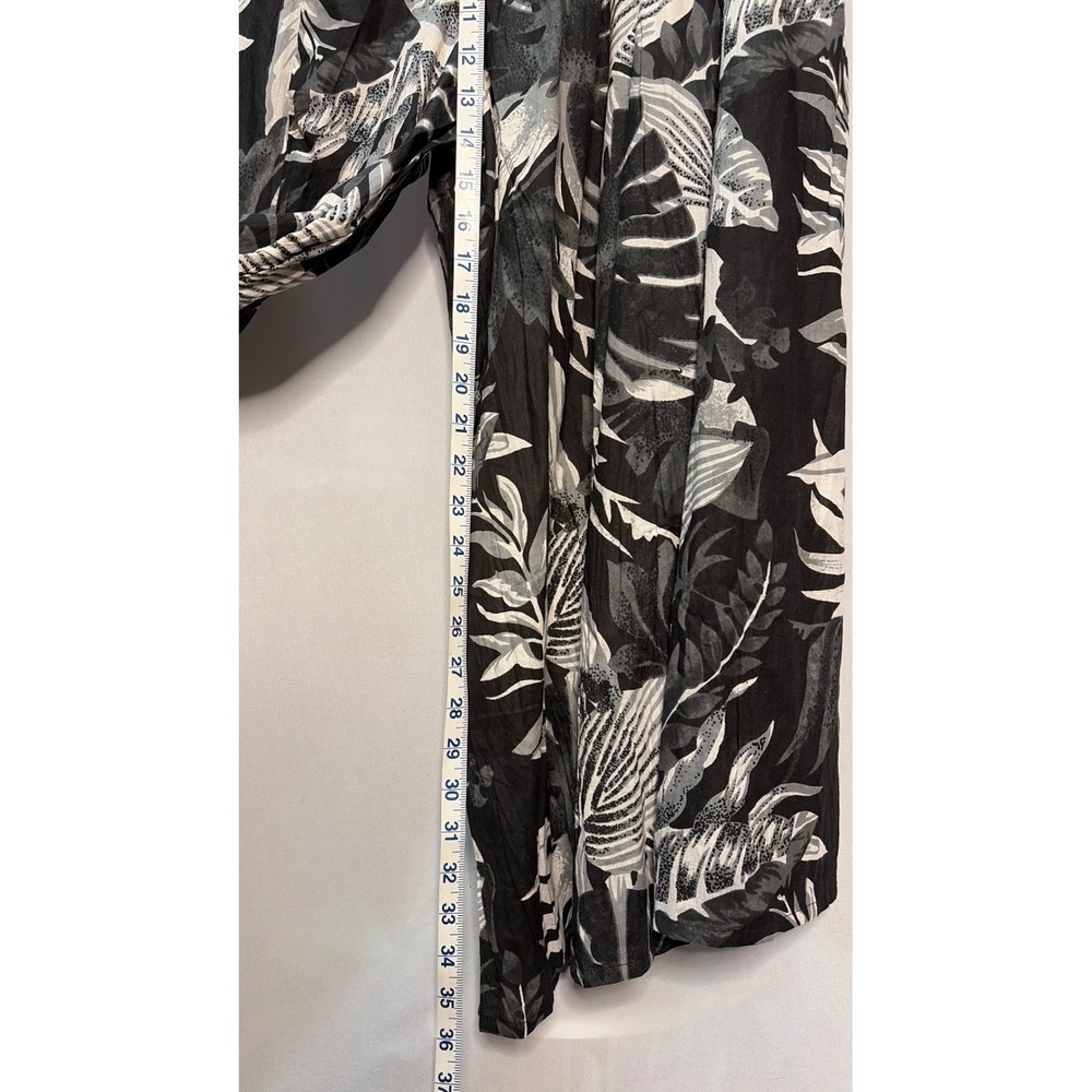 Collections Etc Tropical Leaf Print Wide Leg Pants Black White Cotton XL - Picture 4 of 6